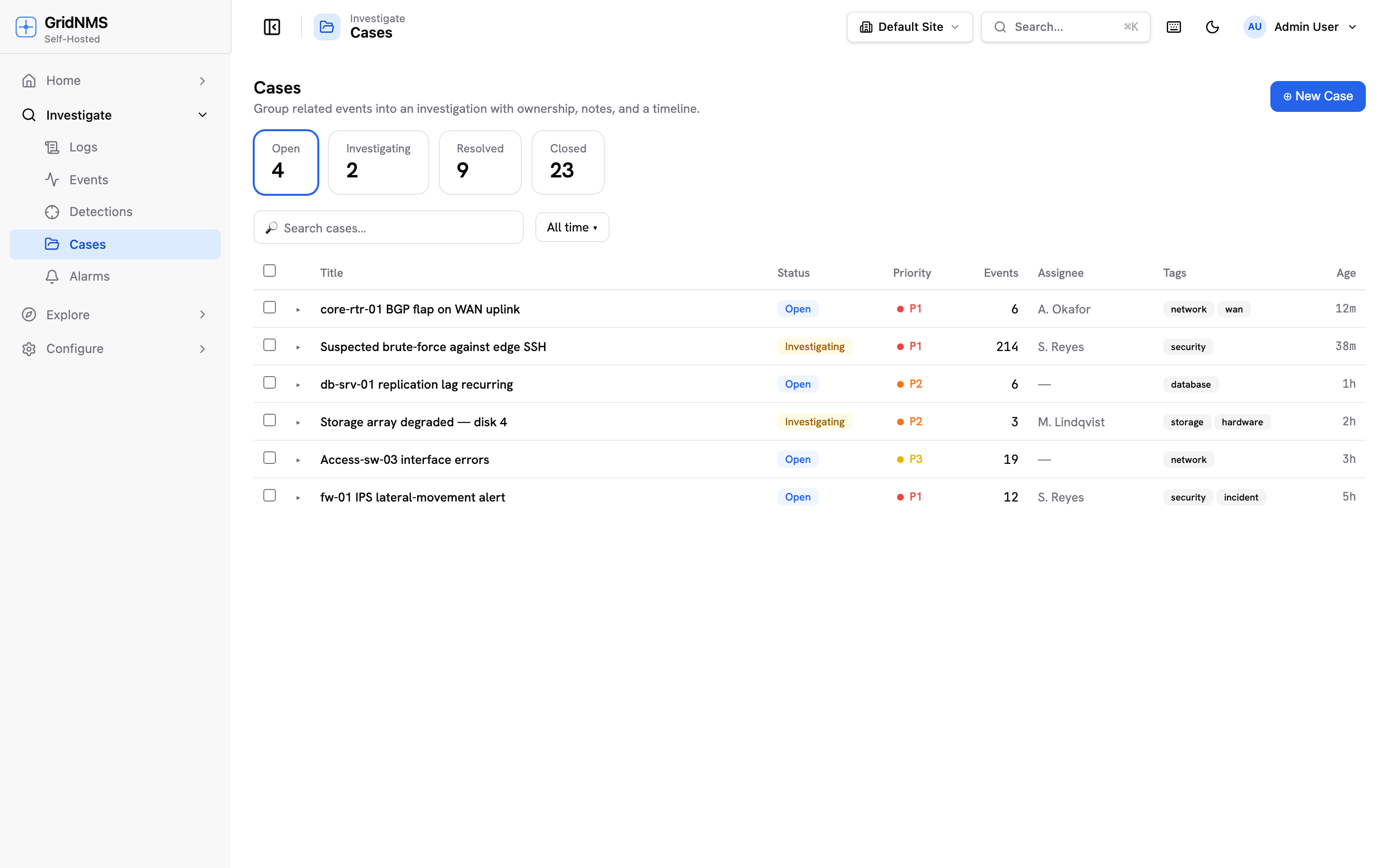 The Cases page