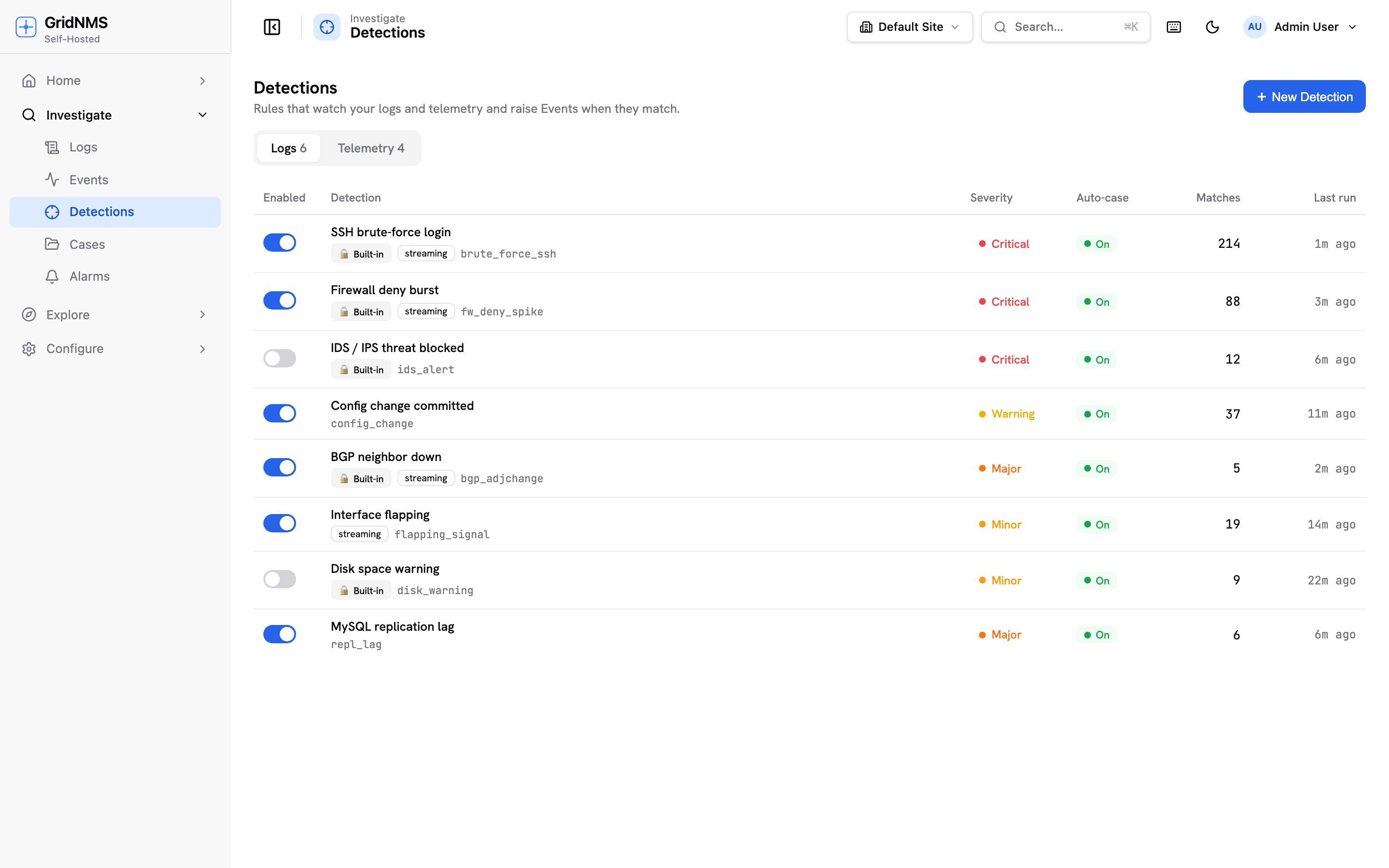 The Detections page