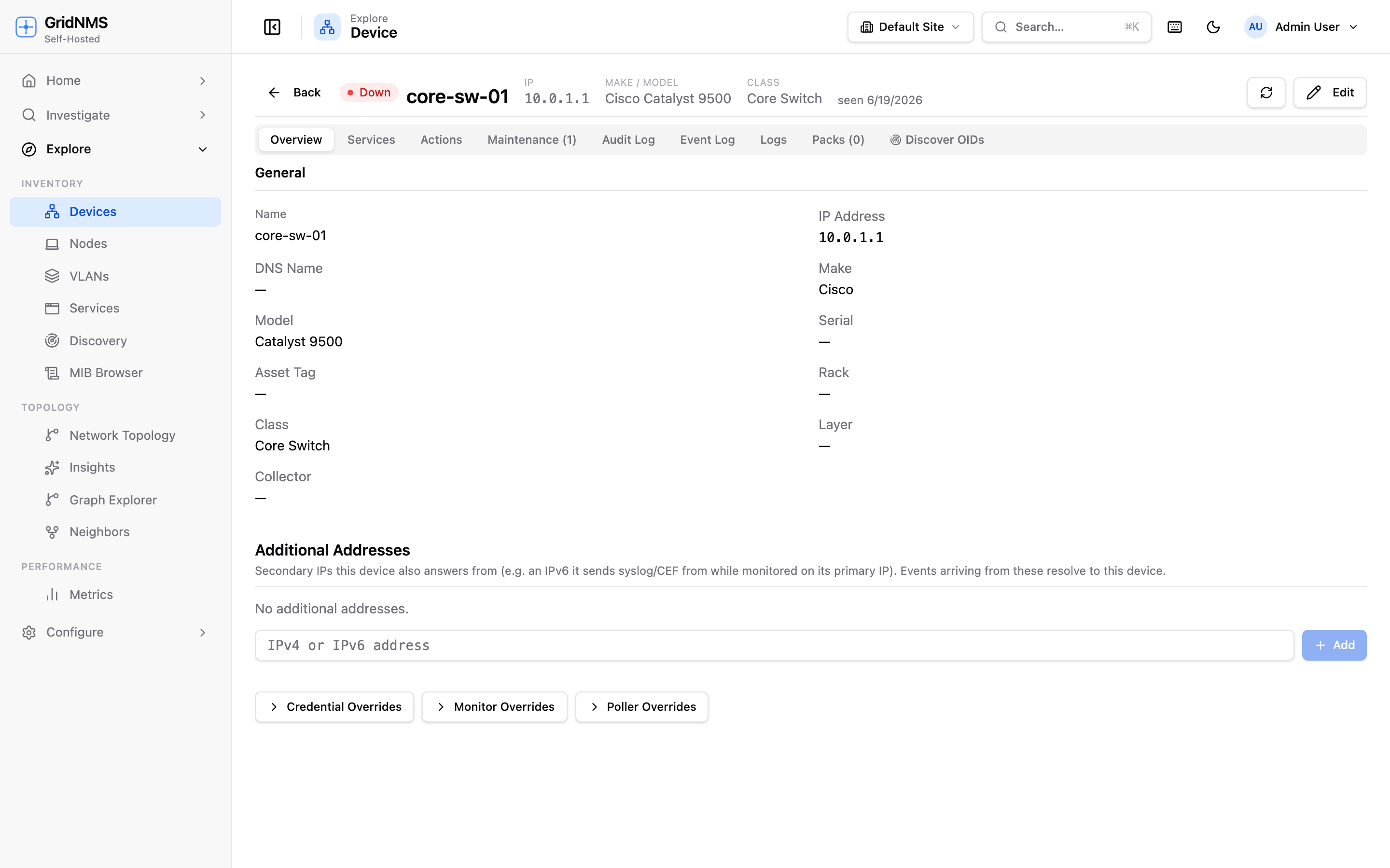 A single device’s detail page