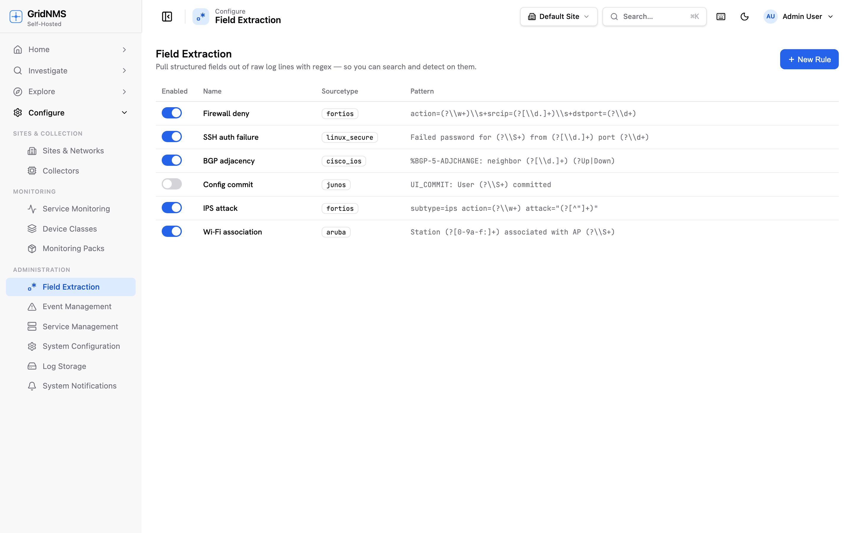 The Field Extraction page
