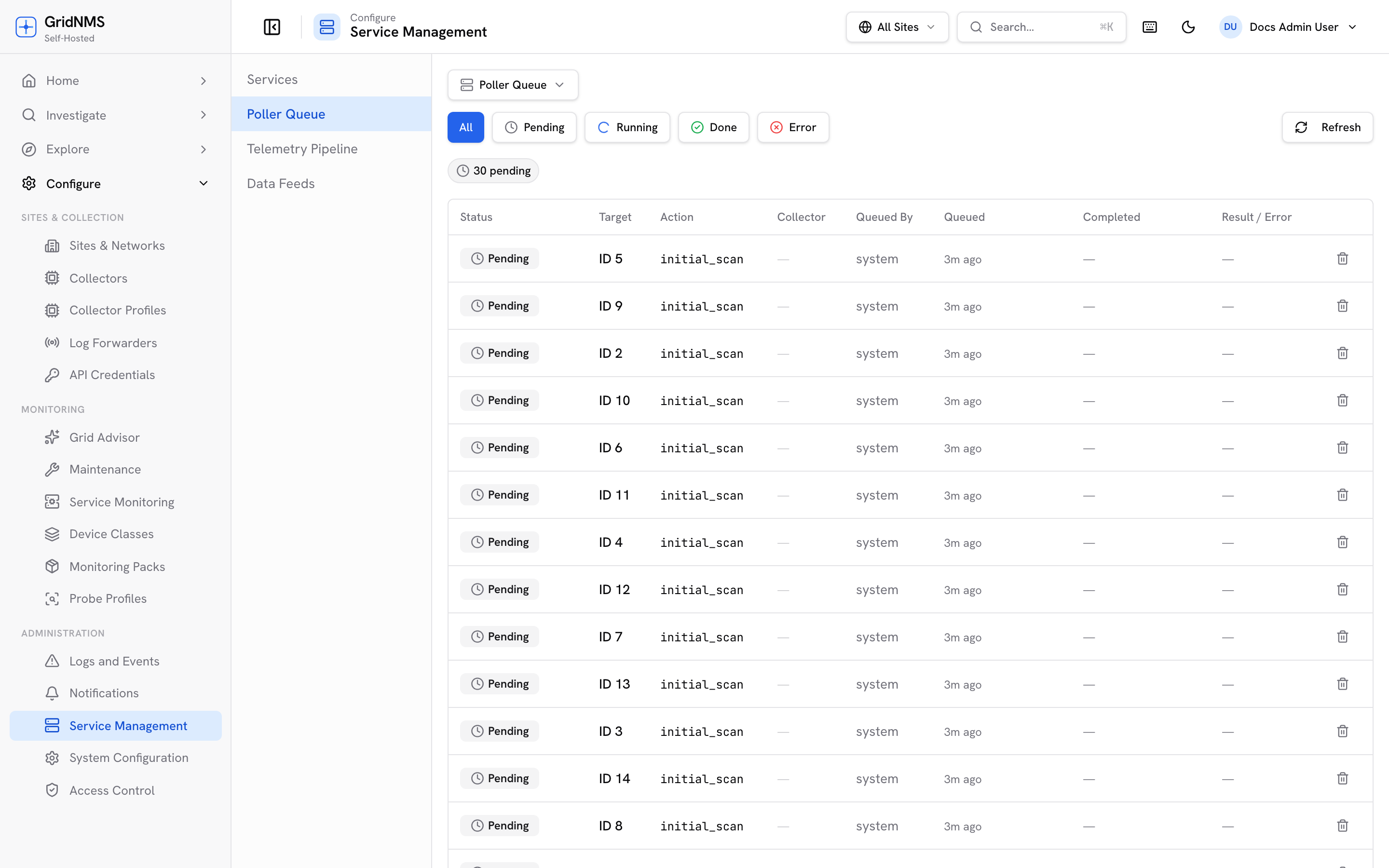 The Poller Queue listing pending device polls
