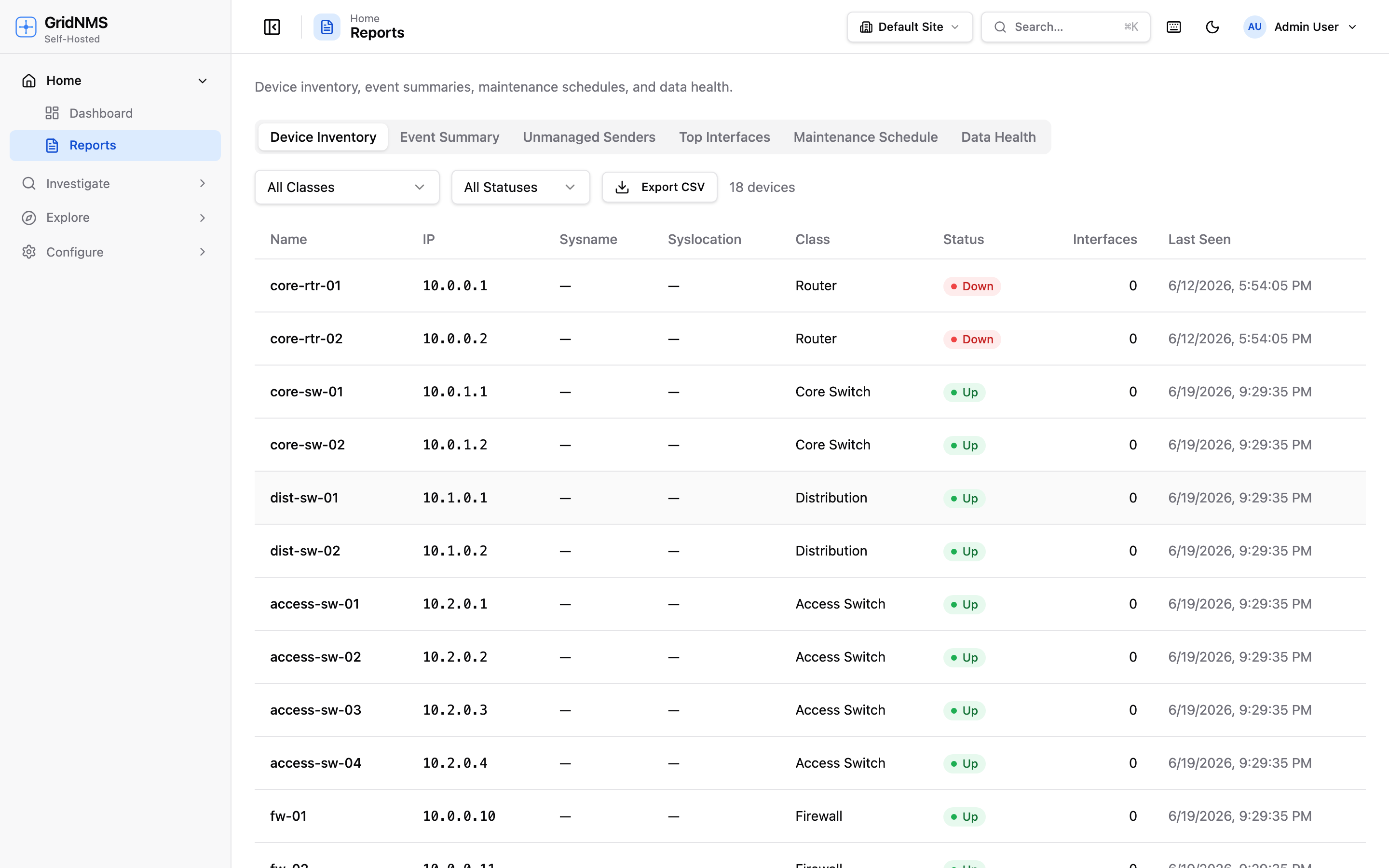 The Reports page